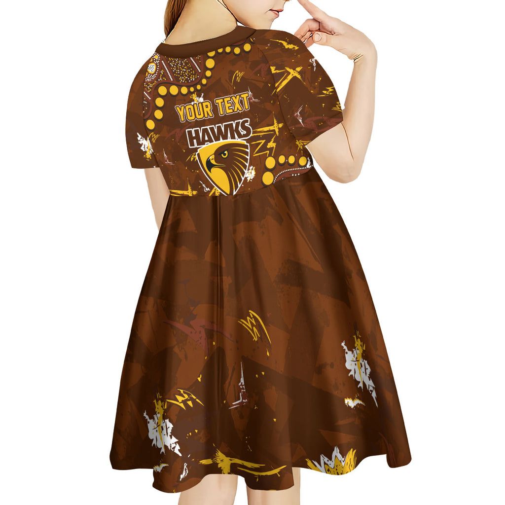 Personalized Hawthorn Hawks Kid Short Sleeve Dress Aboriginal Pattern with Graffiti Style