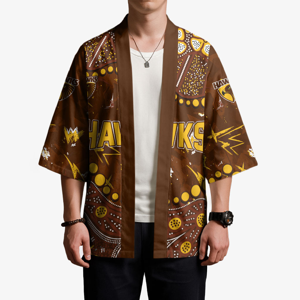 Personalized Hawthorn Hawks Kimono Aboriginal Pattern with Graffiti Style