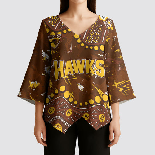 Personalized Hawthorn Hawks Kimono Sleeve Blouse Aboriginal Pattern with Graffiti Style