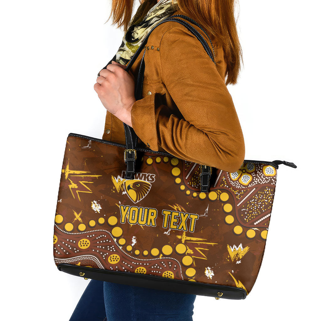 Personalized Hawthorn Hawks Leather Tote Bag Aboriginal Pattern with Graffiti Style