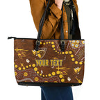 Personalized Hawthorn Hawks Leather Tote Bag Aboriginal Pattern with Graffiti Style