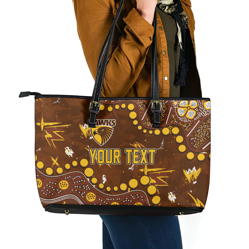 Personalized Hawthorn Hawks Leather Tote Bag Aboriginal Pattern with Graffiti Style