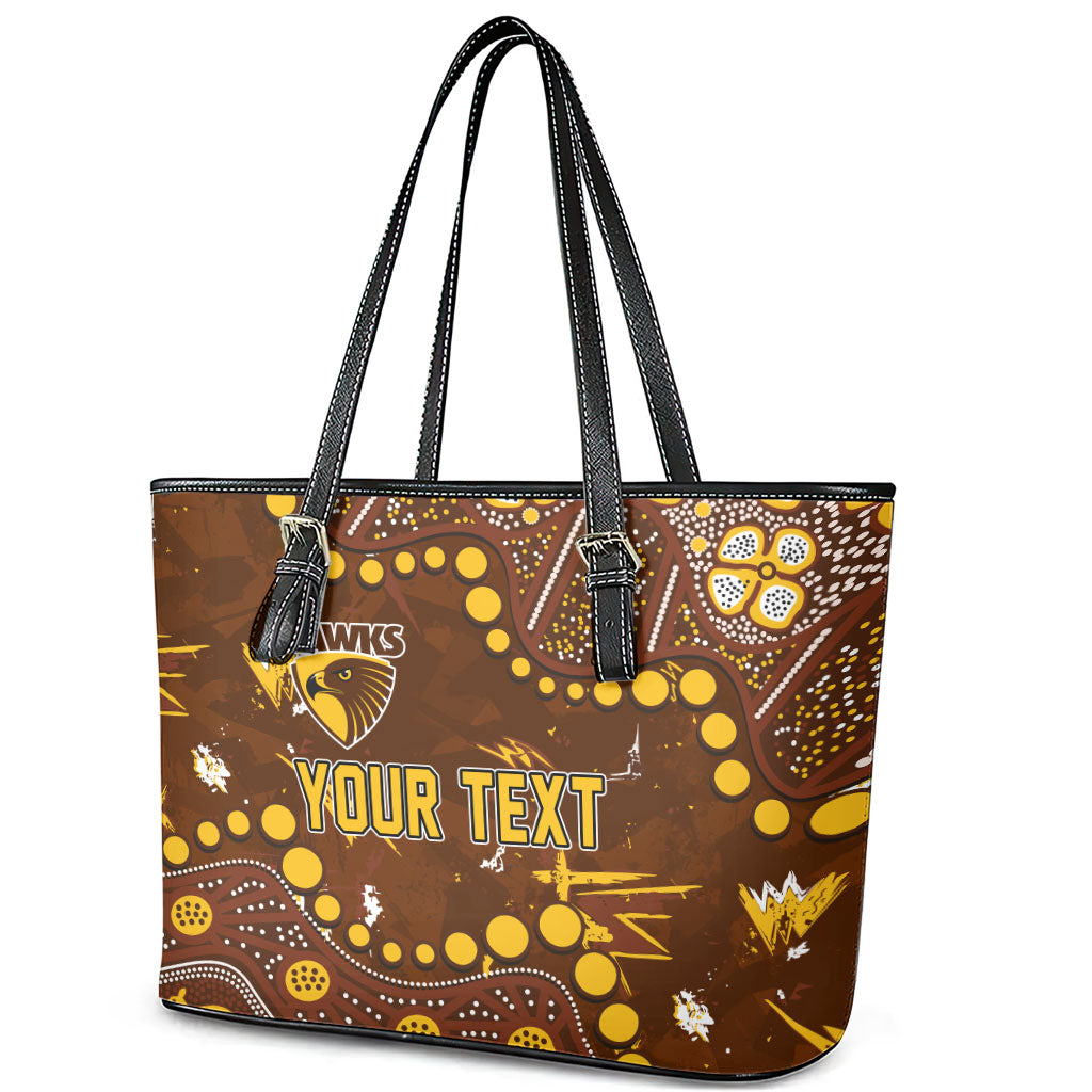 Personalized Hawthorn Hawks Leather Tote Bag Aboriginal Pattern with Graffiti Style