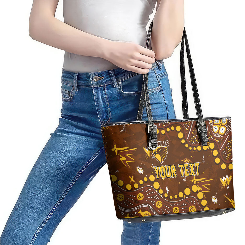 Personalized Hawthorn Hawks Leather Tote Bag Aboriginal Pattern with Graffiti Style