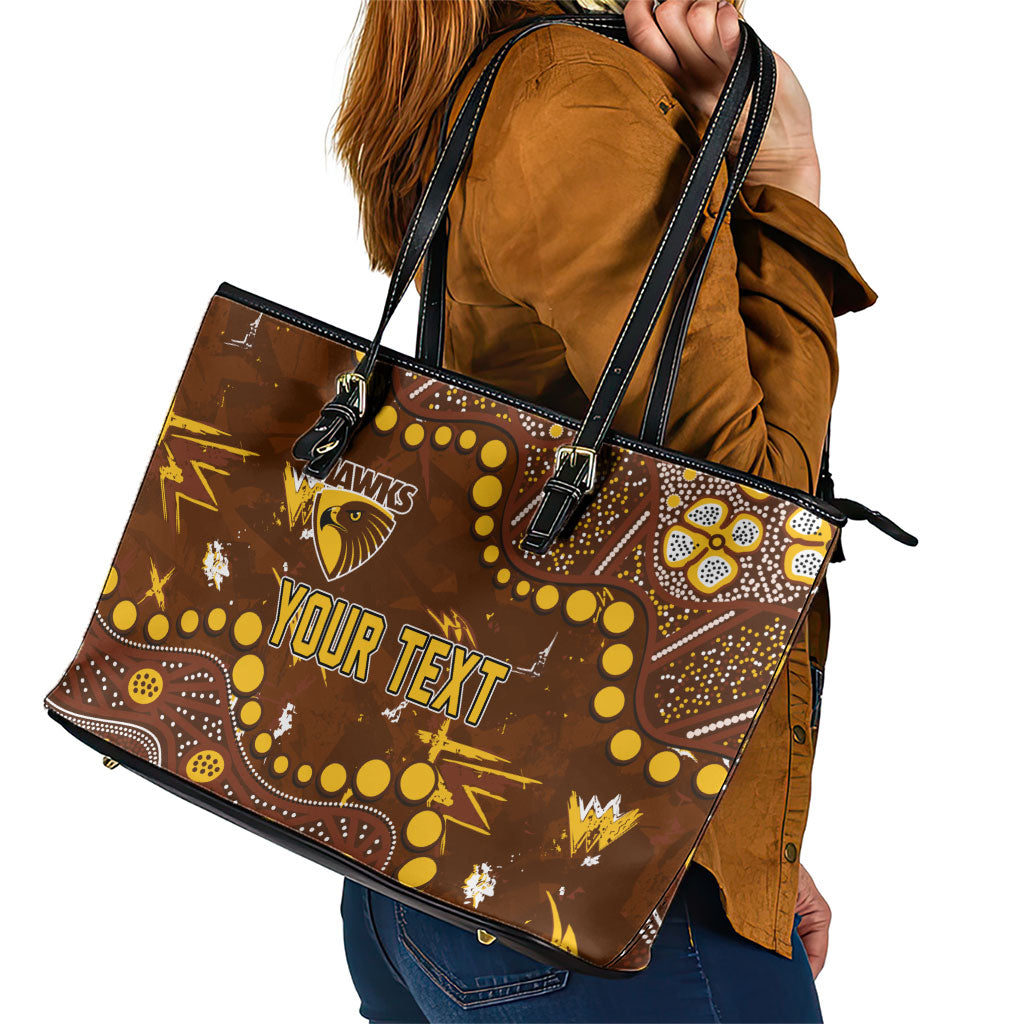 Personalized Hawthorn Hawks Leather Tote Bag Aboriginal Pattern with Graffiti Style