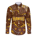 Personalized Hawthorn Hawks Long Sleeve Button Shirt Aboriginal Pattern with Graffiti Style