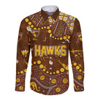 Personalized Hawthorn Hawks Long Sleeve Button Shirt Aboriginal Pattern with Graffiti Style