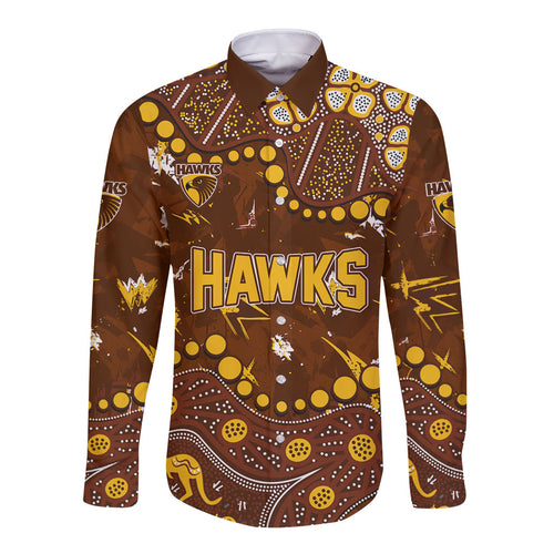 Personalized Hawthorn Hawks Long Sleeve Button Shirt Aboriginal Pattern with Graffiti Style