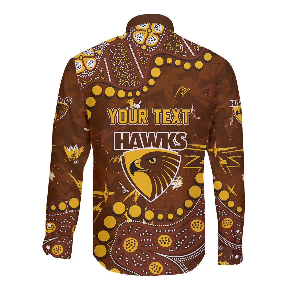 Personalized Hawthorn Hawks Long Sleeve Button Shirt Aboriginal Pattern with Graffiti Style