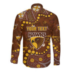 Personalized Hawthorn Hawks Long Sleeve Button Shirt Aboriginal Pattern with Graffiti Style
