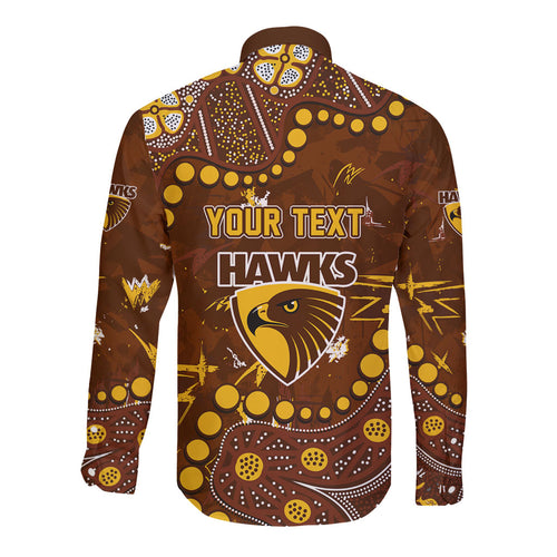 Personalized Hawthorn Hawks Long Sleeve Button Shirt Aboriginal Pattern with Graffiti Style