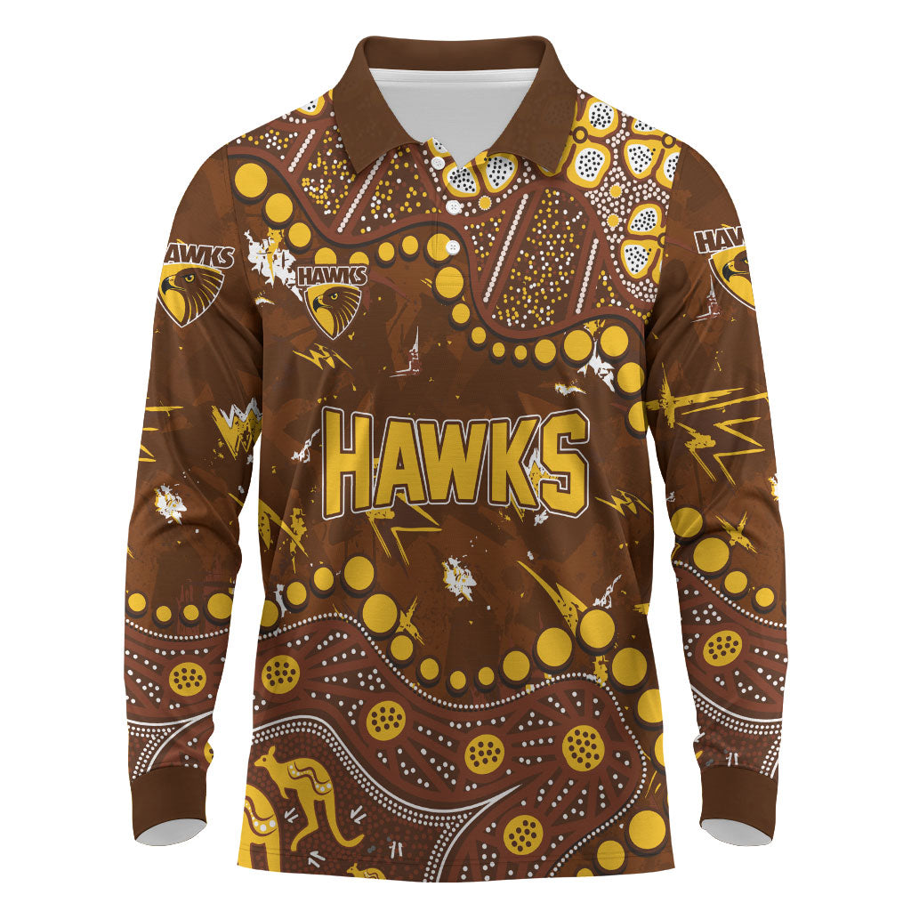 Personalized Hawthorn Hawks Long Sleeve Polo Shirt Aboriginal Pattern with Graffiti Style
