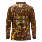 Personalized Hawthorn Hawks Long Sleeve Polo Shirt Aboriginal Pattern with Graffiti Style