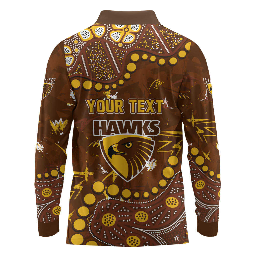 Personalized Hawthorn Hawks Long Sleeve Polo Shirt Aboriginal Pattern with Graffiti Style