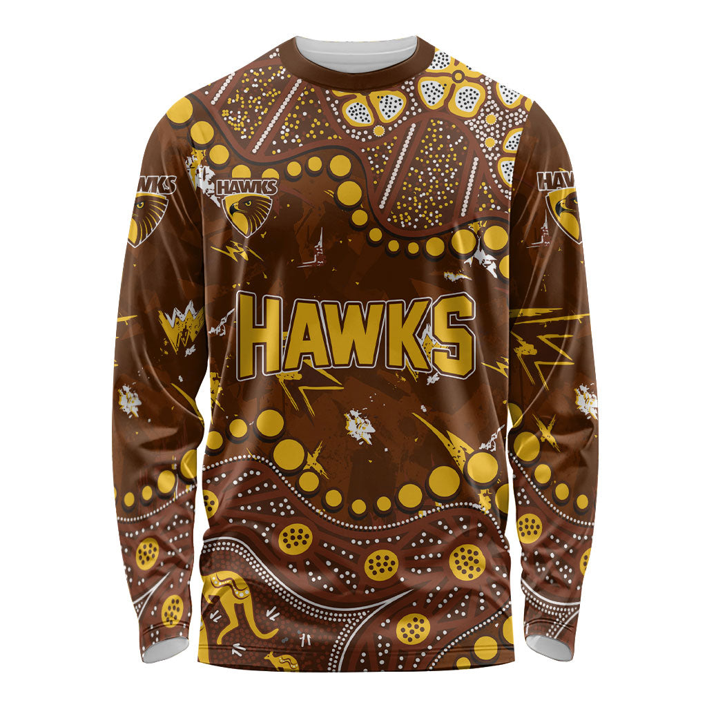 Personalized Hawthorn Hawks Long Sleeve Shirt Aboriginal Pattern with Graffiti Style
