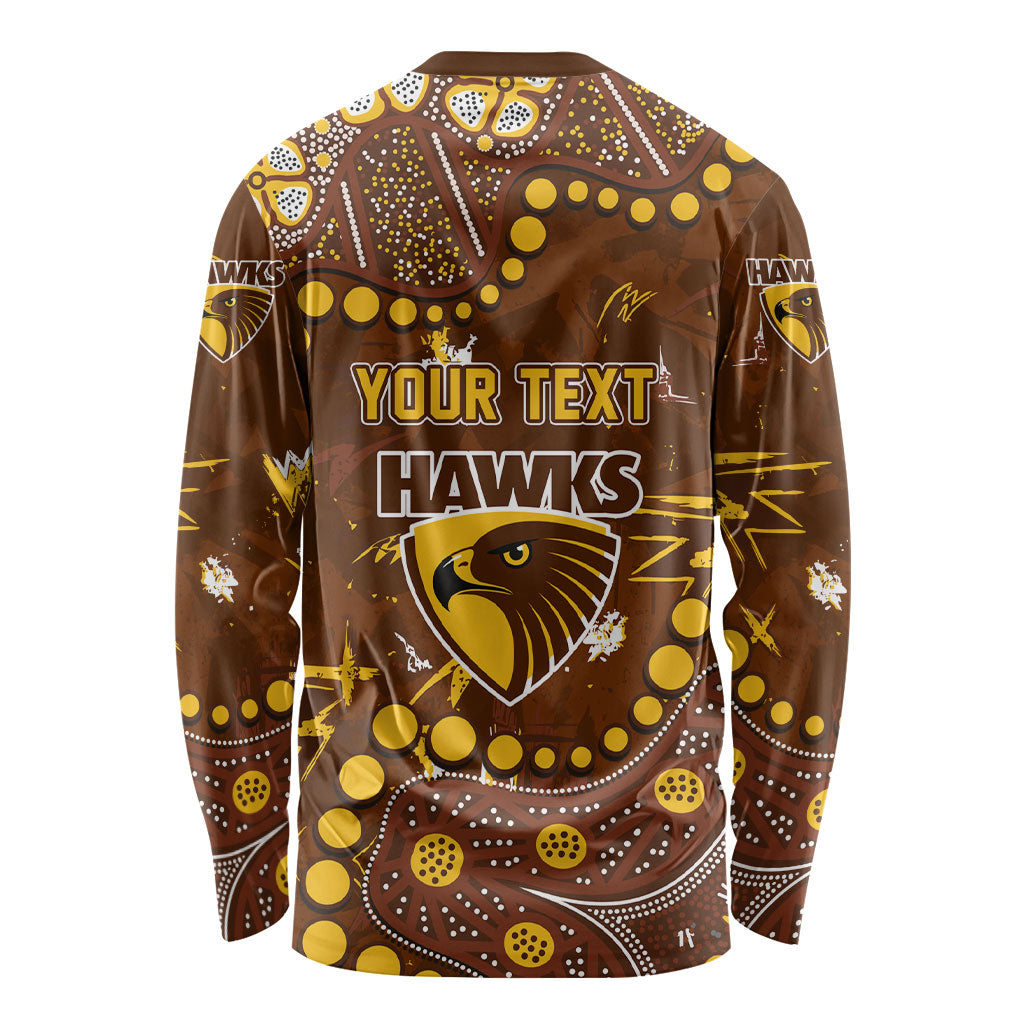 Personalized Hawthorn Hawks Long Sleeve Shirt Aboriginal Pattern with Graffiti Style