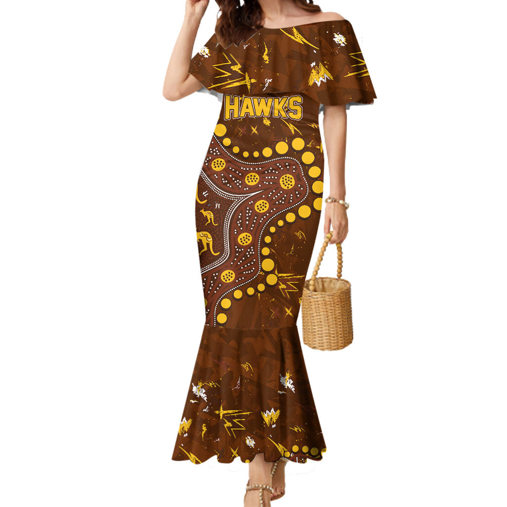 Personalized Hawthorn Hawks Mermaid Dress Aboriginal Pattern with Graffiti Style