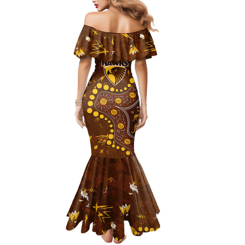 Personalized Hawthorn Hawks Mermaid Dress Aboriginal Pattern with Graffiti Style