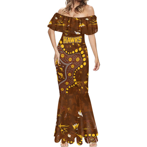 Personalized Hawthorn Hawks Mermaid Dress Aboriginal Pattern with Graffiti Style