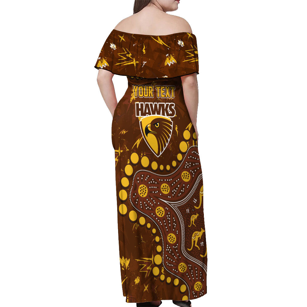 Personalized Hawthorn Hawks Off Shoulder Maxi Dress Aboriginal Pattern with Graffiti Style