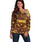 Personalized Hawthorn Hawks Off Shoulder Sweater Aboriginal Pattern with Graffiti Style