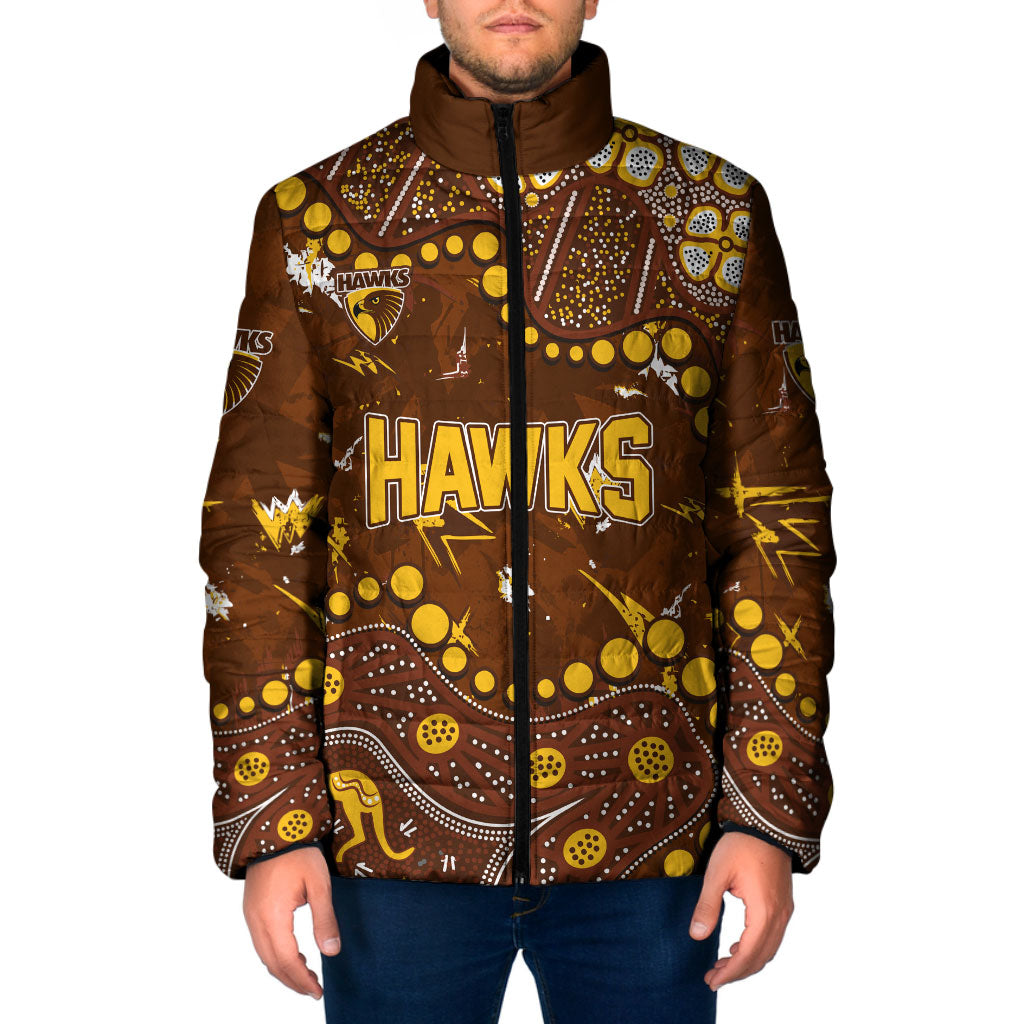 Personalized Hawthorn Hawks Padded Jacket Aboriginal Pattern with Graffiti Style