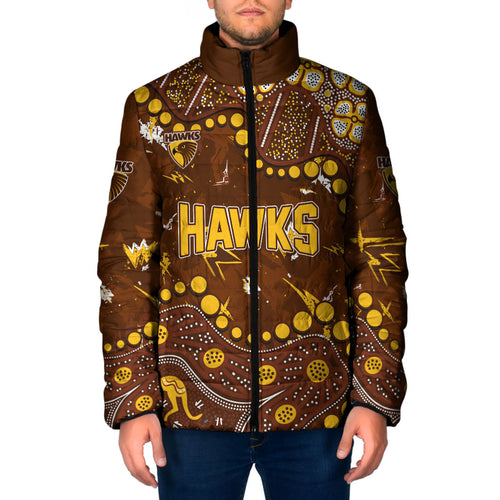 Personalized Hawthorn Hawks Padded Jacket Aboriginal Pattern with Graffiti Style