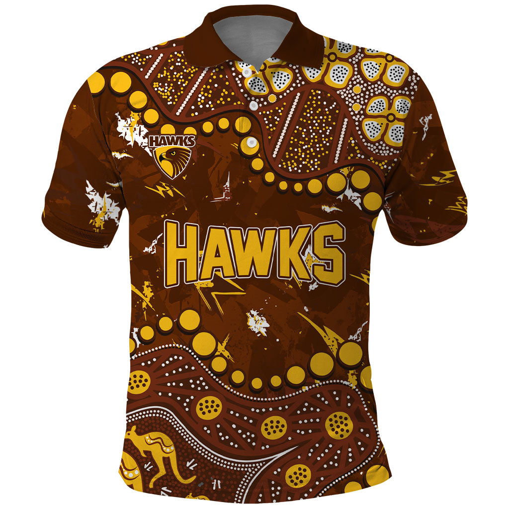 Personalized Hawthorn Hawks Polo Shirt Aboriginal Pattern with Graffiti Style
