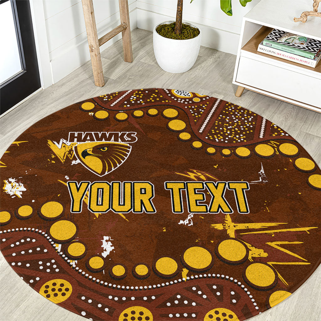 Personalized Hawthorn Hawks Round Carpet Aboriginal Pattern with Graffiti Style