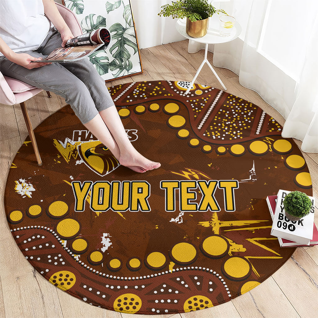 Personalized Hawthorn Hawks Round Carpet Aboriginal Pattern with Graffiti Style