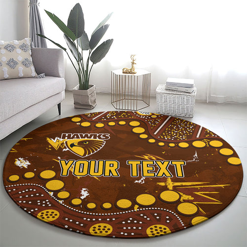 Personalized Hawthorn Hawks Round Carpet Aboriginal Pattern with Graffiti Style