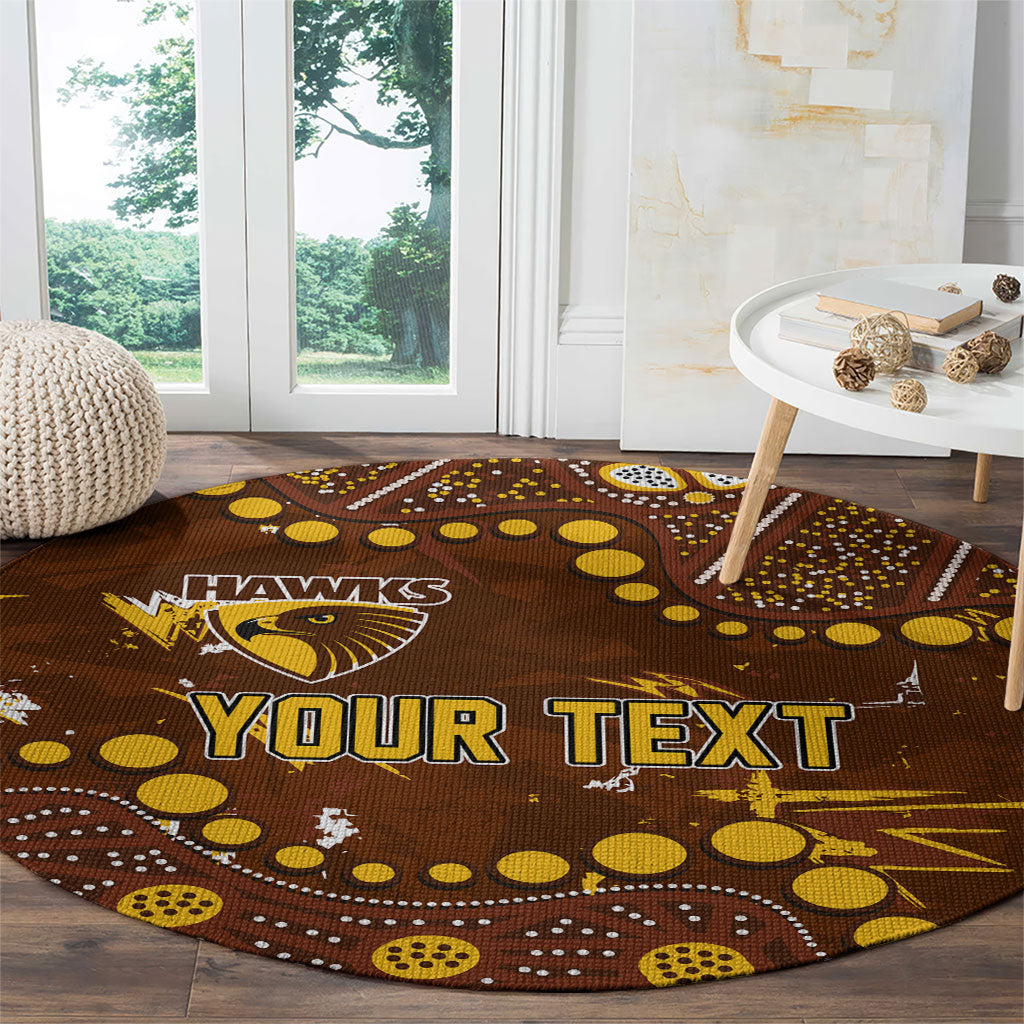Personalized Hawthorn Hawks Round Carpet Aboriginal Pattern with Graffiti Style