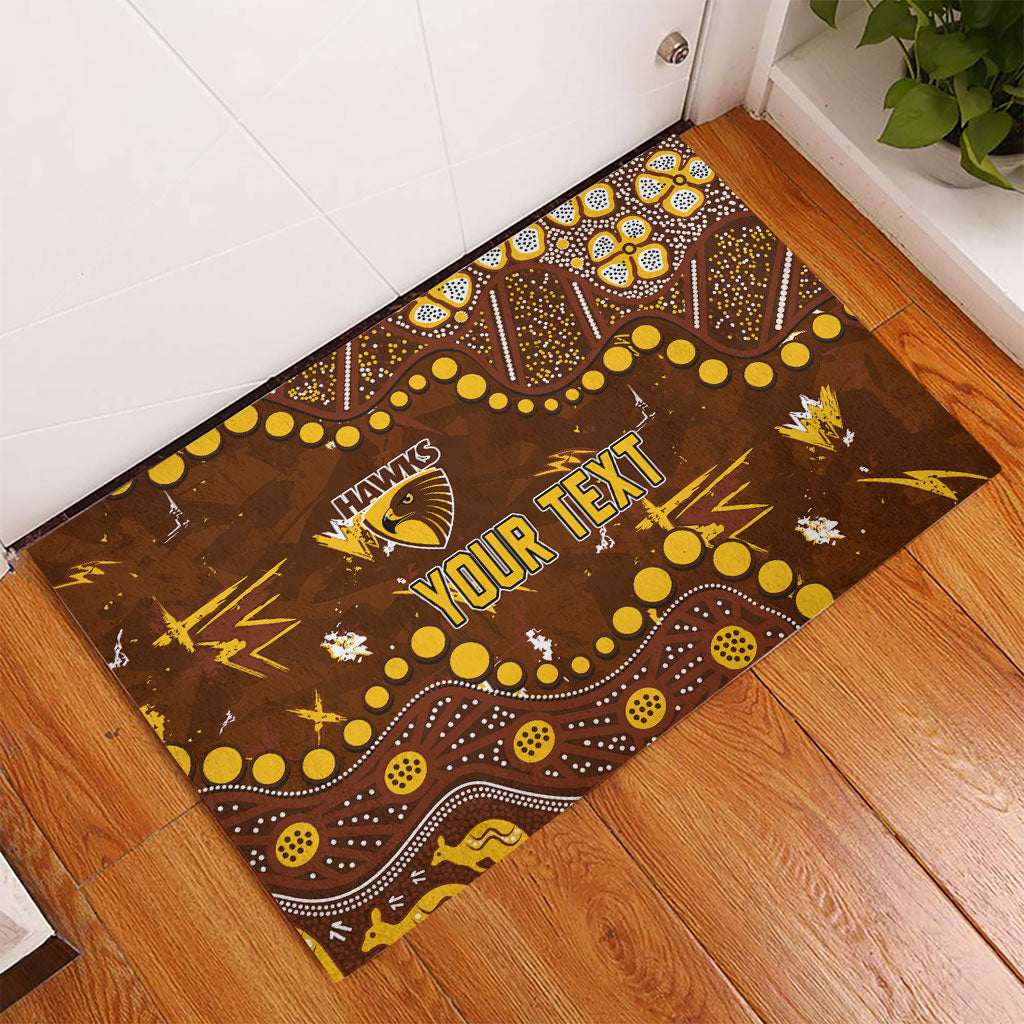 Personalized Hawthorn Hawks Rubber Doormat Aboriginal Pattern with Graffiti Style