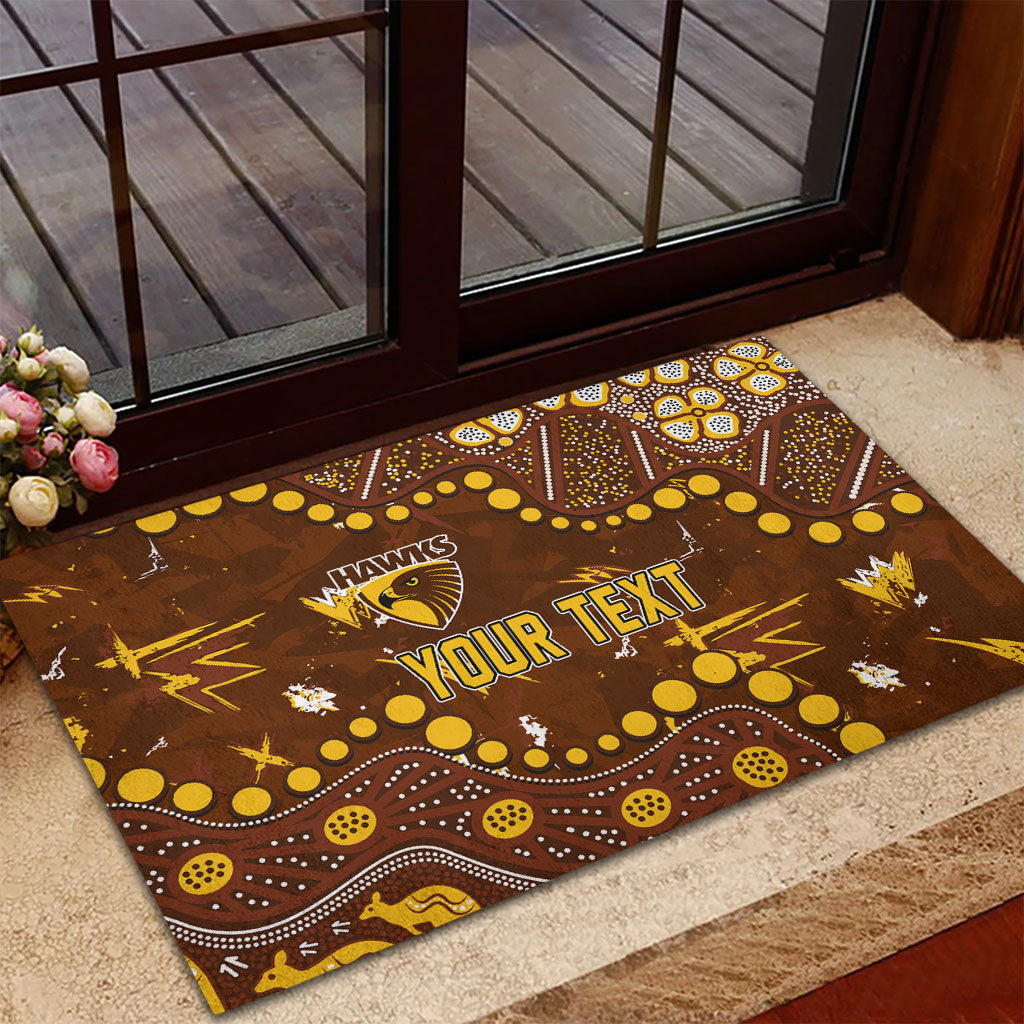 Personalized Hawthorn Hawks Rubber Doormat Aboriginal Pattern with Graffiti Style