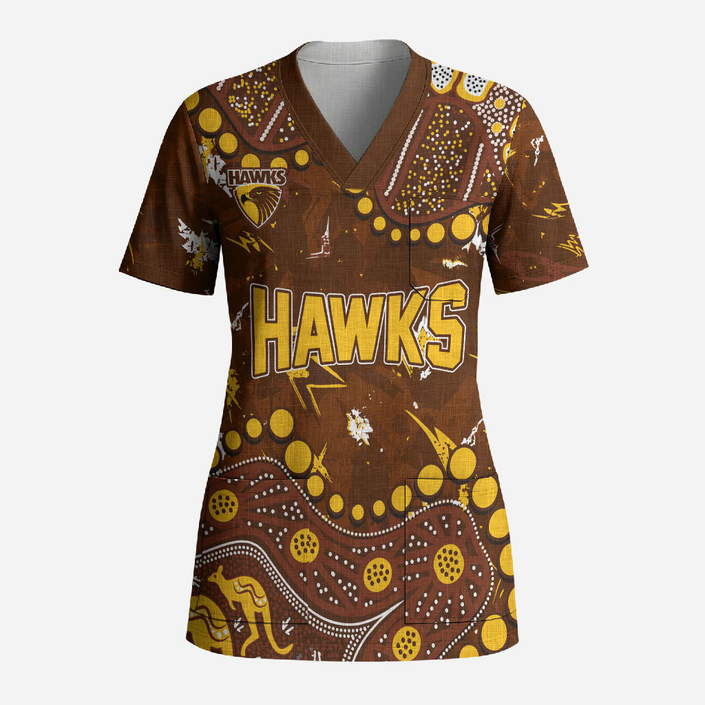 Personalized Hawthorn Hawks Scrub Top Aboriginal Pattern with Graffiti Style