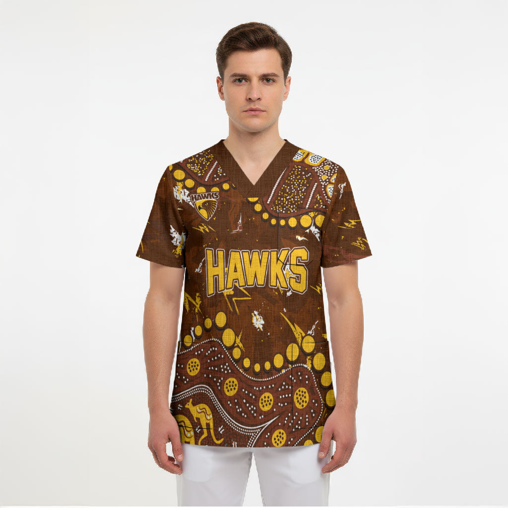Personalized Hawthorn Hawks Scrub Top Aboriginal Pattern with Graffiti Style