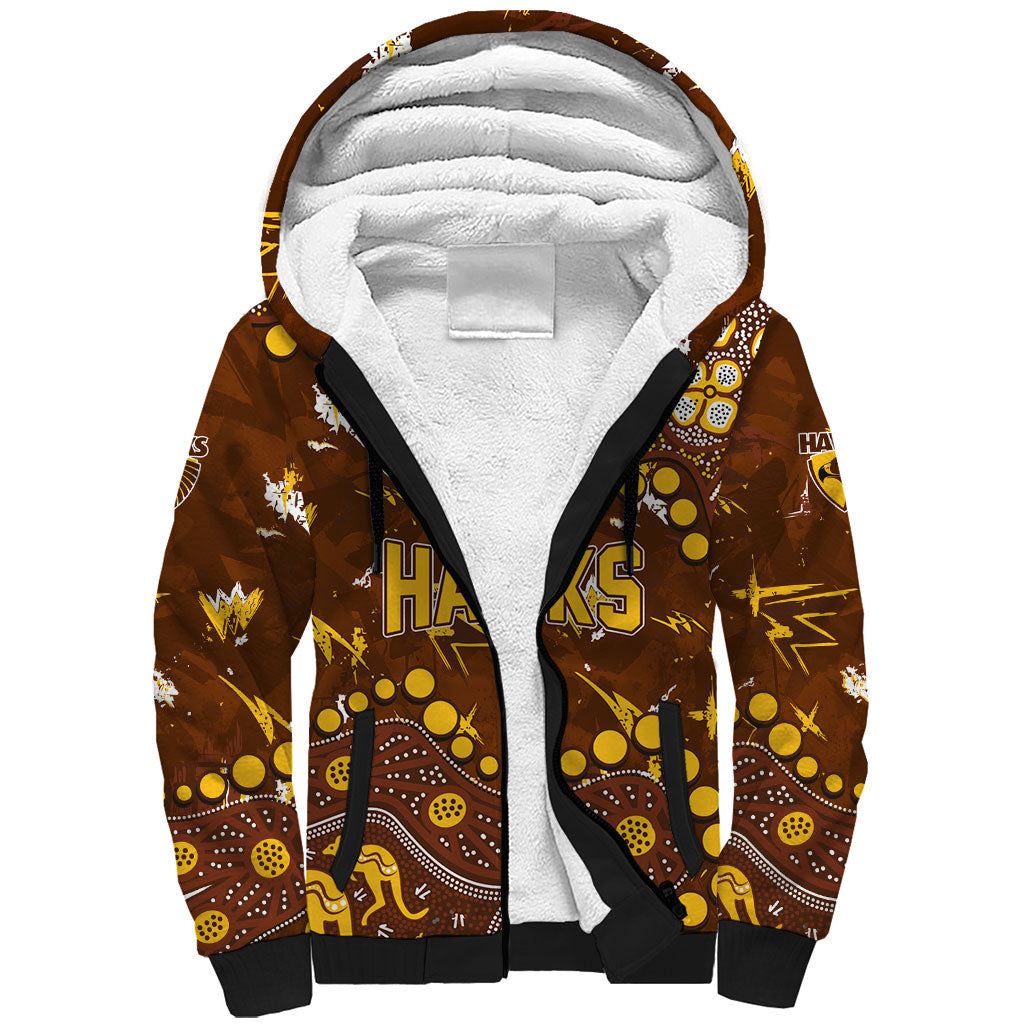 Personalized Hawthorn Hawks Sherpa Hoodie Aboriginal Pattern with Graffiti Style