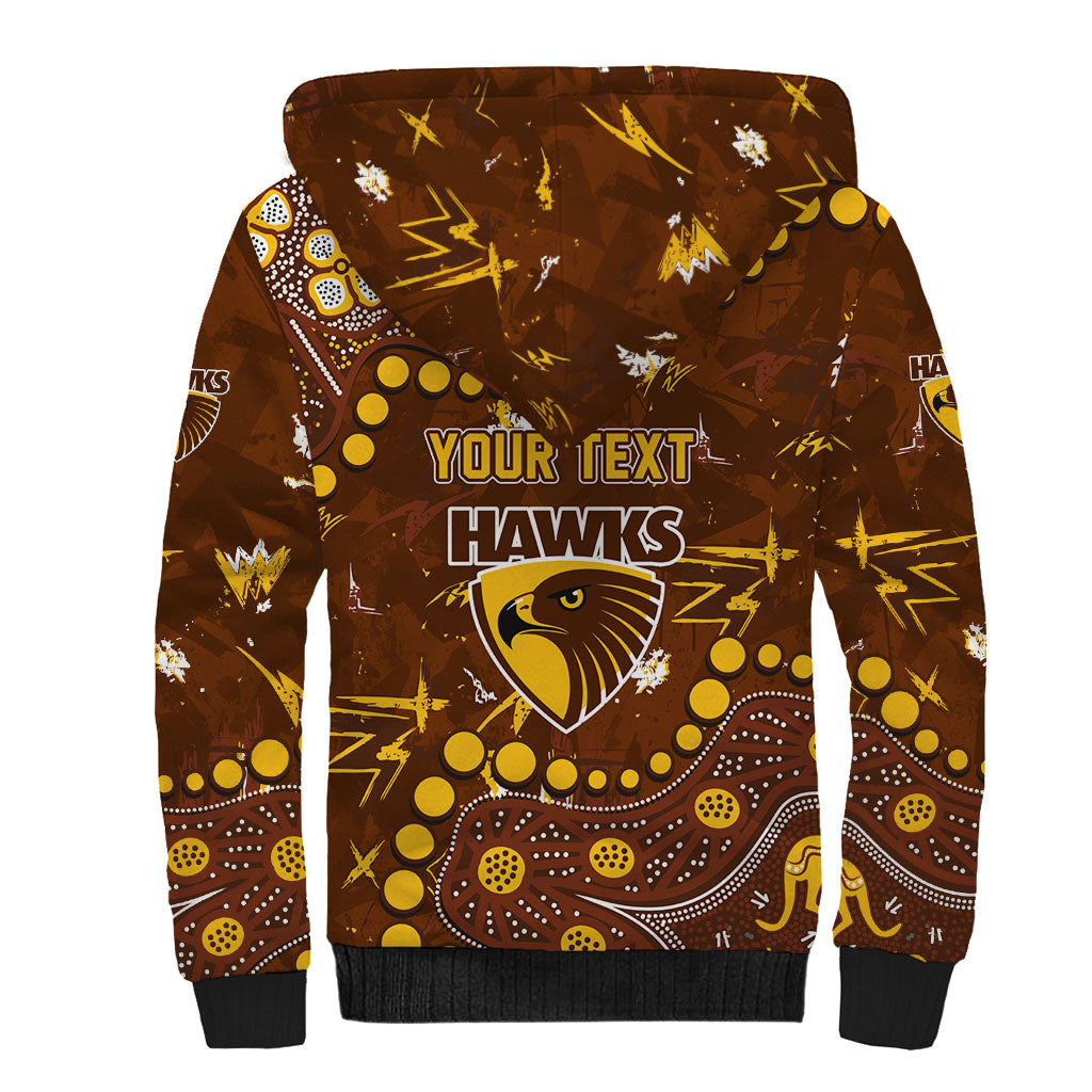 Personalized Hawthorn Hawks Sherpa Hoodie Aboriginal Pattern with Graffiti Style