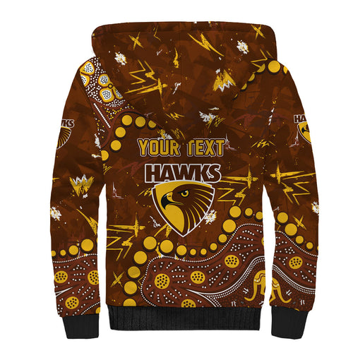 Personalized Hawthorn Hawks Sherpa Hoodie Aboriginal Pattern with Graffiti Style