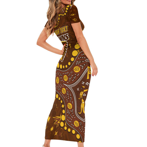 Personalized Hawthorn Hawks Short Sleeve Bodycon Dress Aboriginal Pattern with Graffiti Style