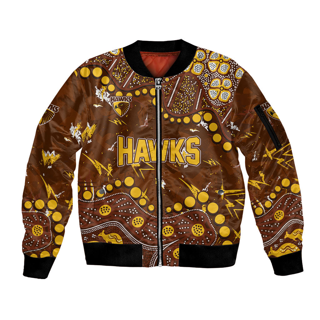 Personalized Hawthorn Hawks Sleeve Zip Bomber Jacket Aboriginal Pattern with Graffiti Style