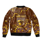 Personalized Hawthorn Hawks Sleeve Zip Bomber Jacket Aboriginal Pattern with Graffiti Style