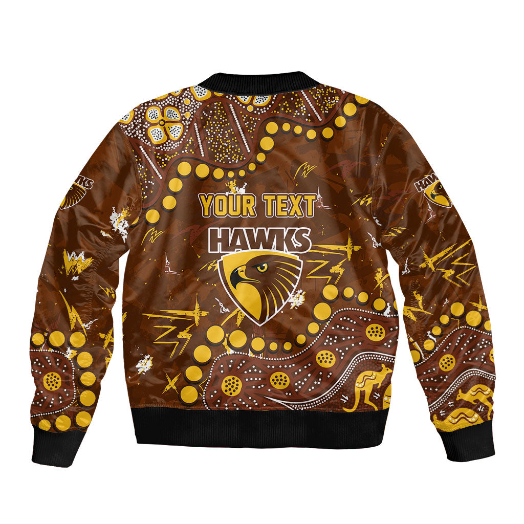 Personalized Hawthorn Hawks Sleeve Zip Bomber Jacket Aboriginal Pattern with Graffiti Style