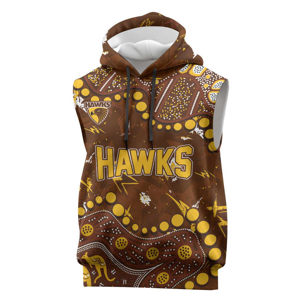Personalized Hawthorn Hawks Sleeveless Hoodie Aboriginal Pattern with Graffiti Style