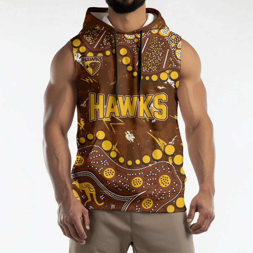 Personalized Hawthorn Hawks Sleeveless Hoodie Aboriginal Pattern with Graffiti Style