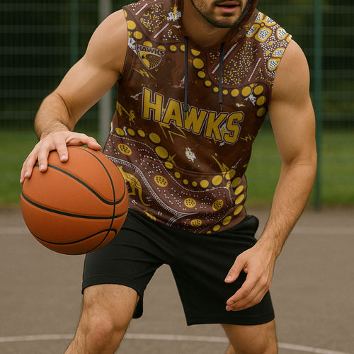 Personalized Hawthorn Hawks Sleeveless Hoodie Aboriginal Pattern with Graffiti Style