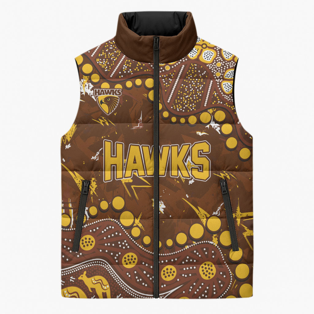 Personalized Hawthorn Hawks Sleeveless Puffer Jacket Aboriginal Pattern with Graffiti Style
