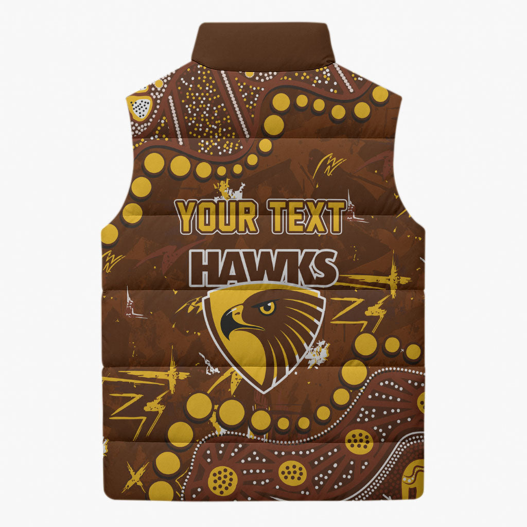 Personalized Hawthorn Hawks Sleeveless Puffer Jacket Aboriginal Pattern with Graffiti Style