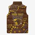 Personalized Hawthorn Hawks Sleeveless Puffer Jacket Aboriginal Pattern with Graffiti Style