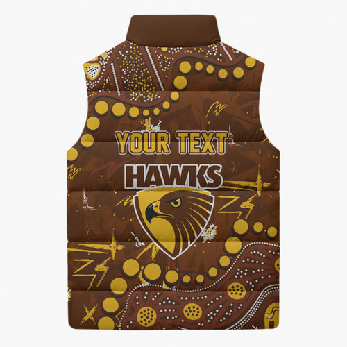 Personalized Hawthorn Hawks Sleeveless Puffer Jacket Aboriginal Pattern with Graffiti Style